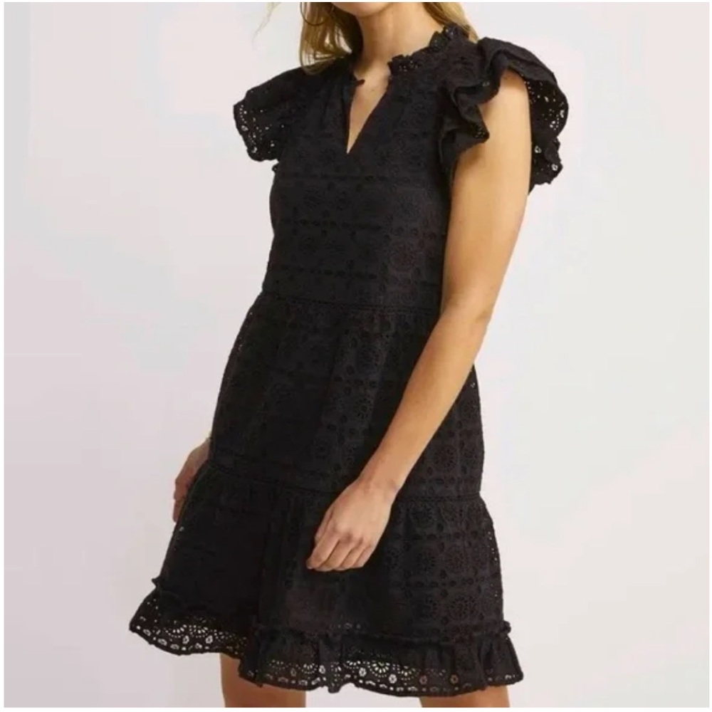 Vineyard Vines Eyelet Ruffle Neck Cotton Mini Dress